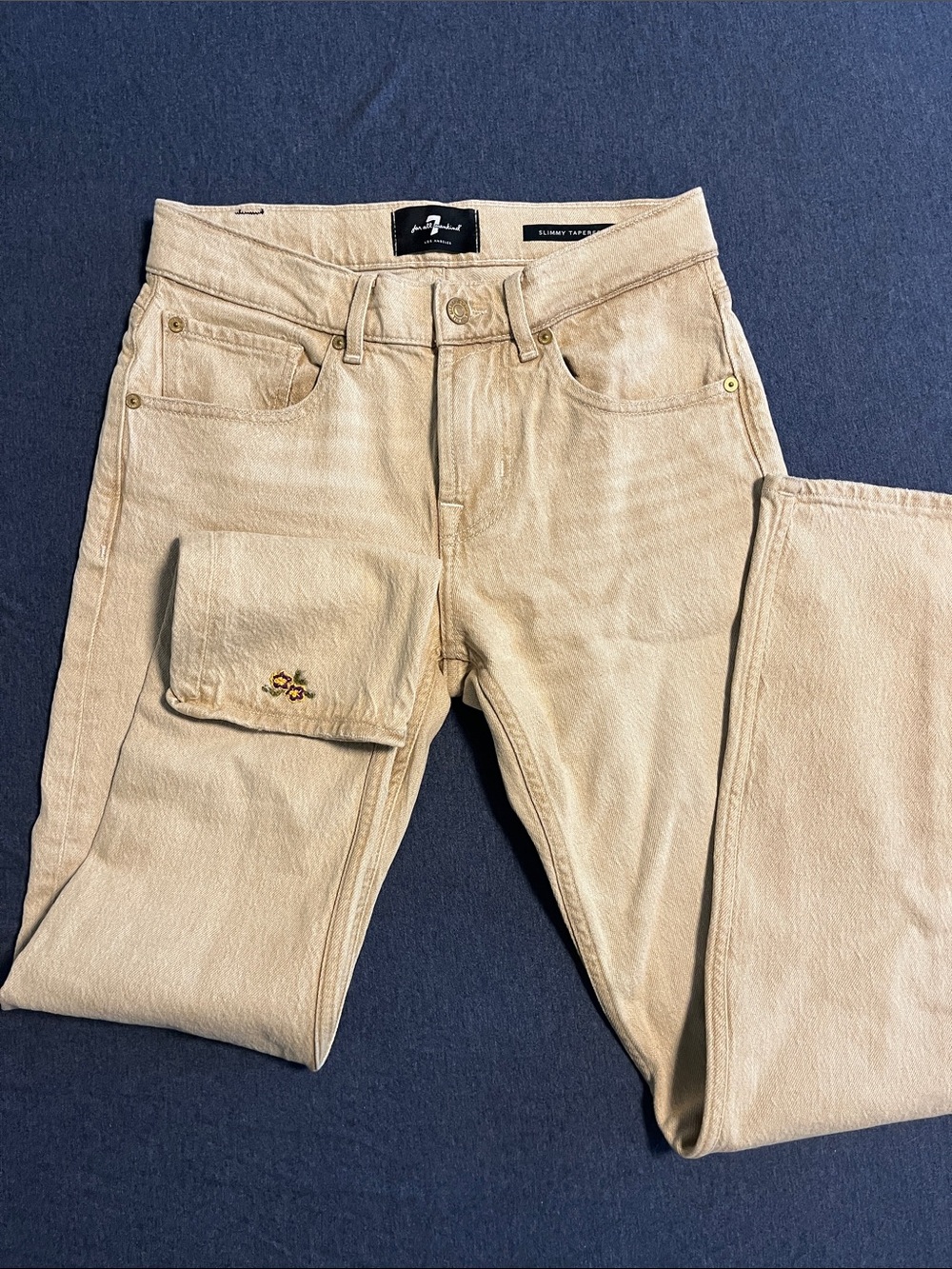 7 For All Mankind Beige Skinny Jeans with Embroidered leg